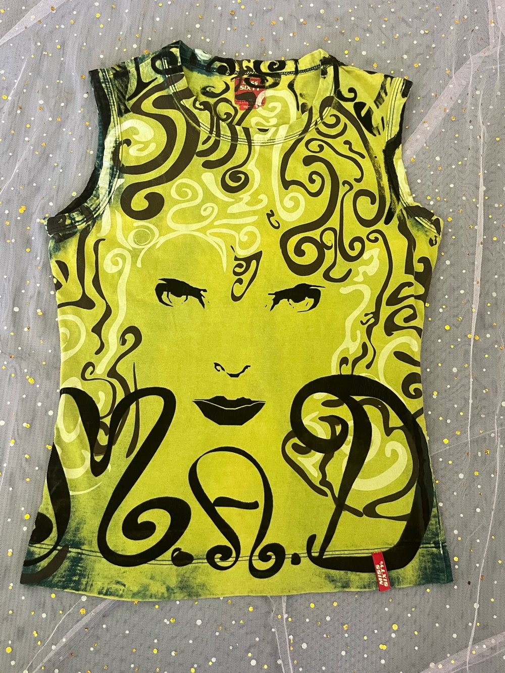 Miss Sixty Neon Lime Graphic Face Tank Top